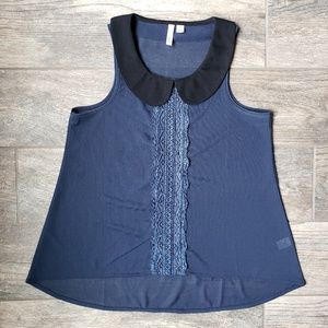 Frenchi Chiffon Peter Pan Lace Sleeveless Blouse